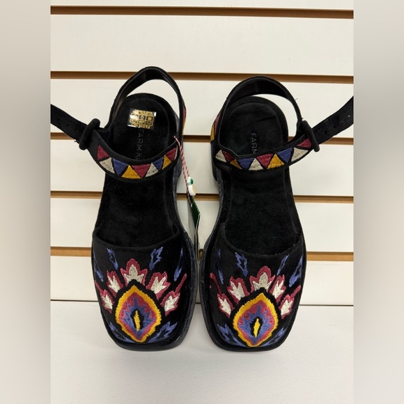 FARM Rio Shoes - FARM Rio Black Suede Platform Sandals with Multicolor Embroidery